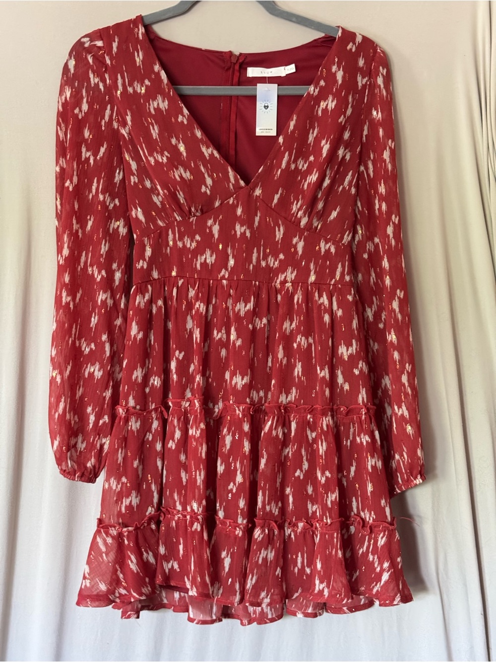 Red Long Sleeve Tiered Mini Dress